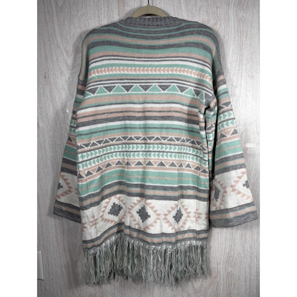 Lil Bees Aztec Fringe Cardigan Sweater Jacket Boho Western Tribal L - Picture 3 of 8